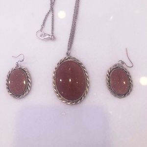 Handmade Goldstone Necklace and earrings - Silver and Goldstone